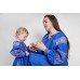 Boho Style Ukrainian Embroidered Mother + Daughter Set Blue with Red Embroidery